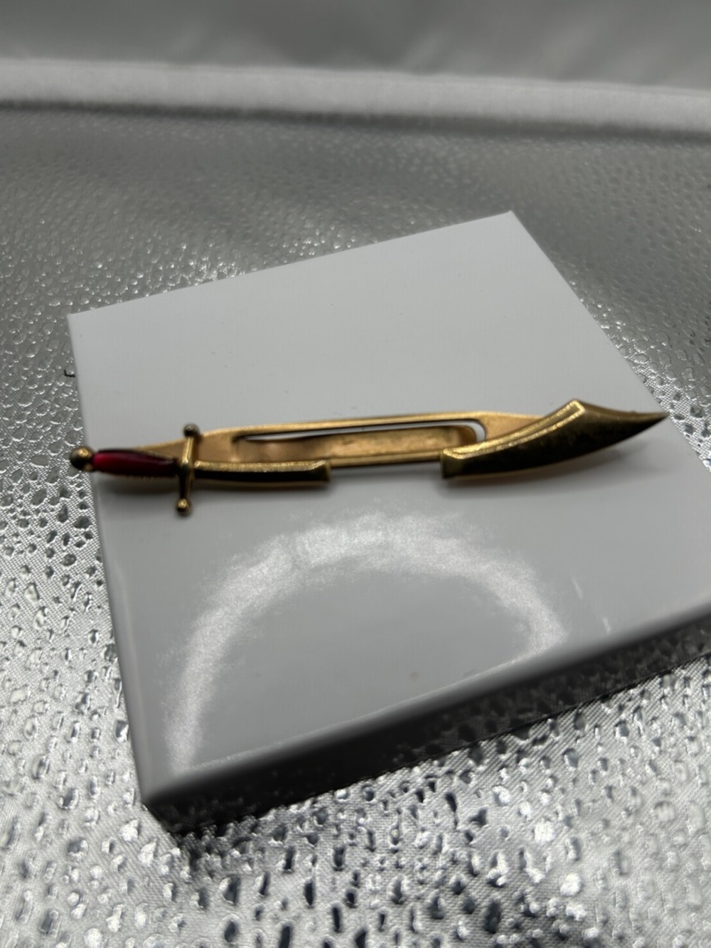 Swank vintage tip clip sword design gold tone red enamel novelty formal wear